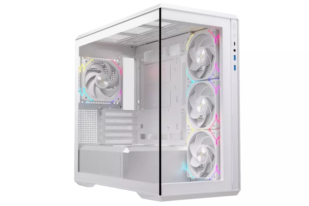 Caja PC Einarex Zenith ZM800 RGB White Midi Tower panorámica soporte 10 ventiladores