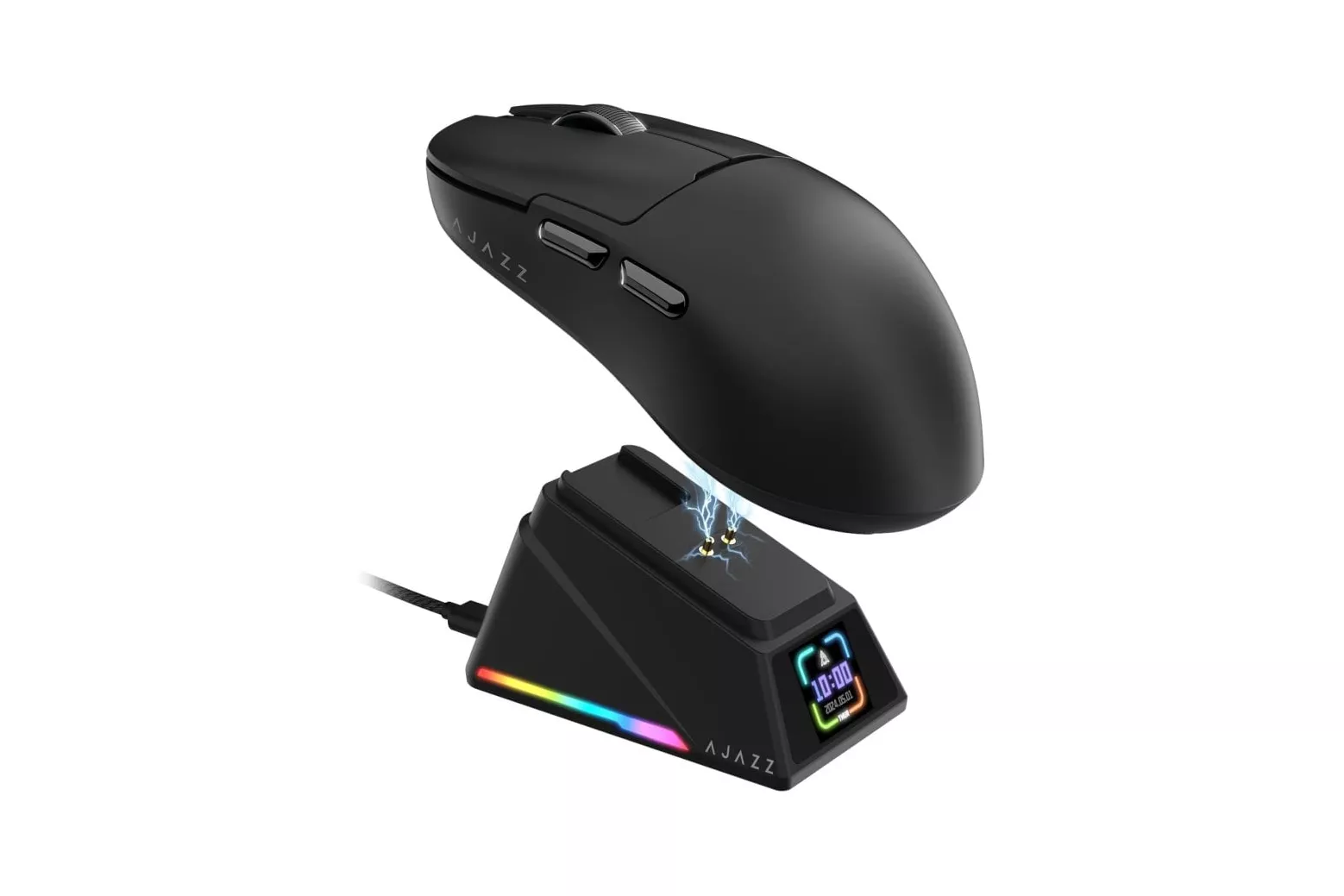 Ratón Ajazz inalámbrico 42000 DPI ultraligero base magnética pantalla RGB