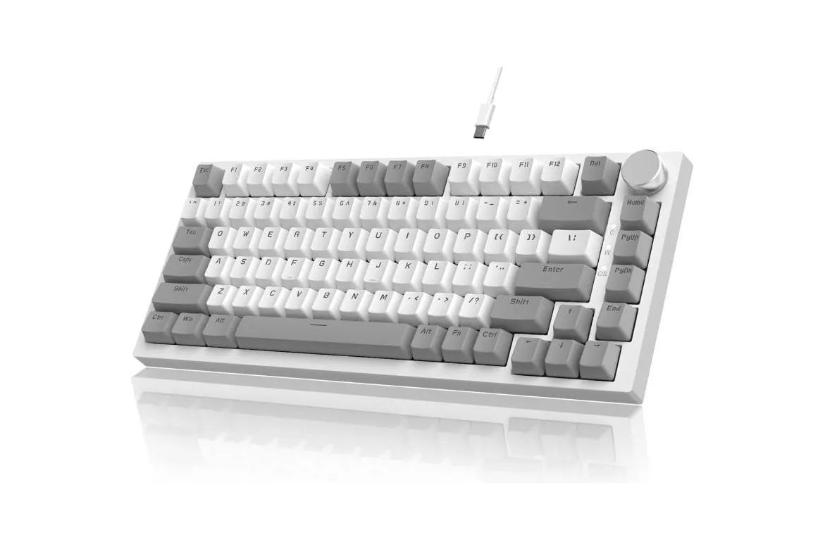Teclado mecánico YINDIAO 75% ANSI 81 teclas Layout ES Gris&Blanco retroiluminado PBT perilla CNC