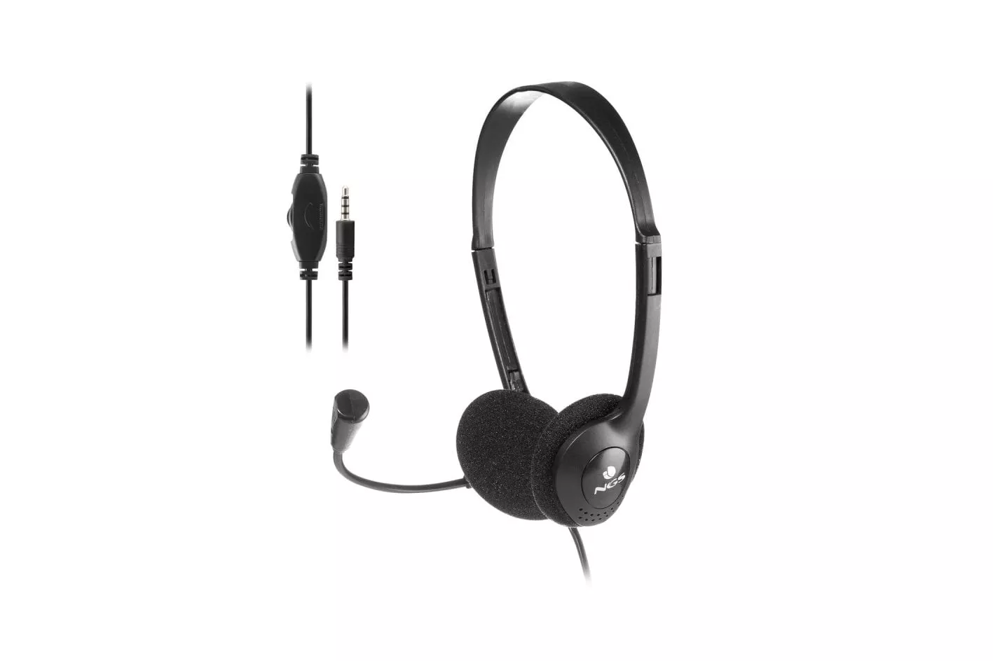 Auriculares NGS con cable, micrófono, control de volumen, jack 3.5mm, negros