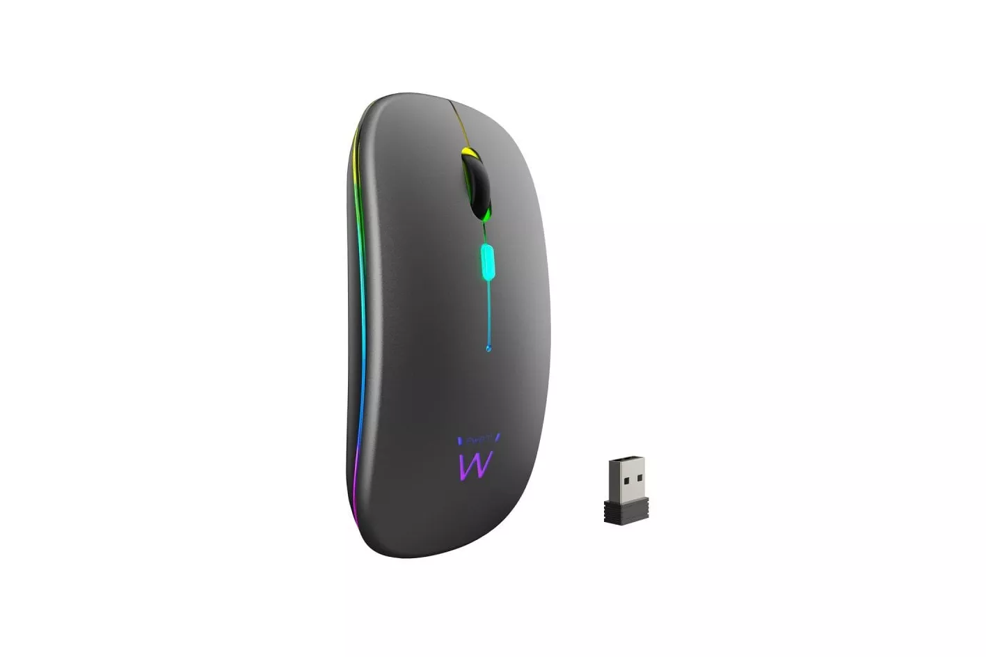 Ratón Ewent inalámbrico 1600 DPI Bluetooth 5.2 Silencioso RGB Recargable Ultra Slim