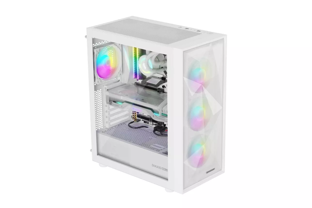 Torre GENESIS Diaxid 605 ARGB Blanca Vidrio Templado ATX 4 Ventiladores RGB