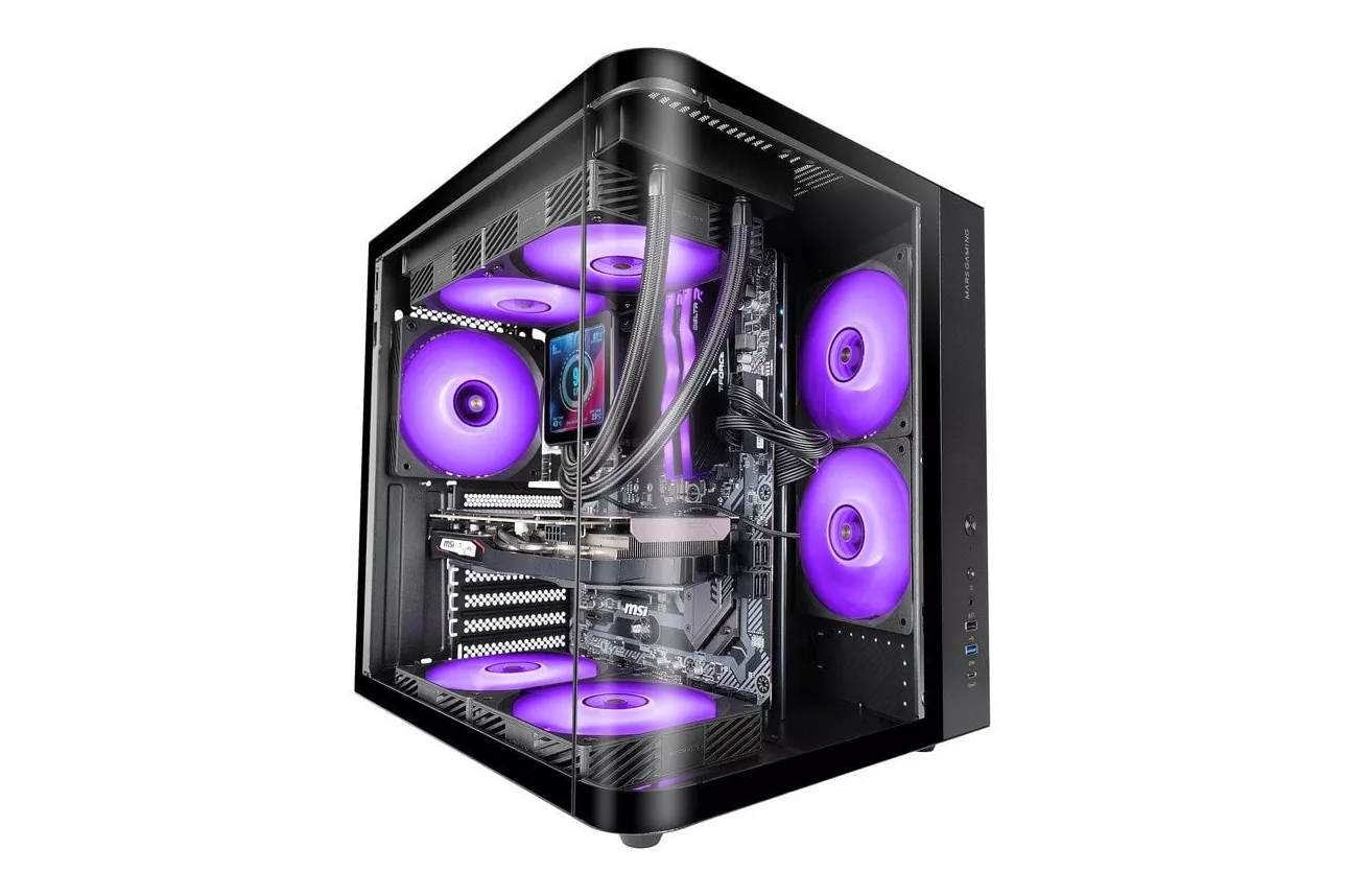 Mars Gaming Mc-curv Caja Gaming Atx Triple Cristal Templado Curvado Doble Cámara Usb-c Negro