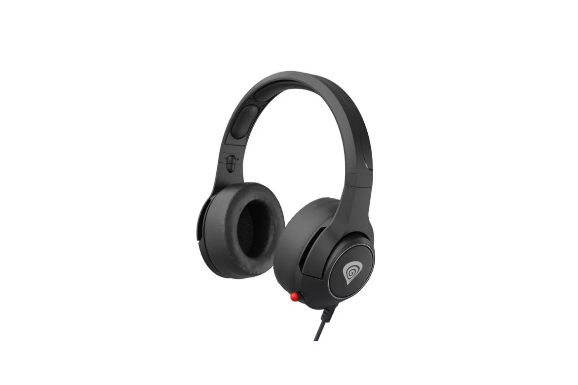 Auriculares Genesis con cable, micrófono retráctil, control de volumen, negro y rojo