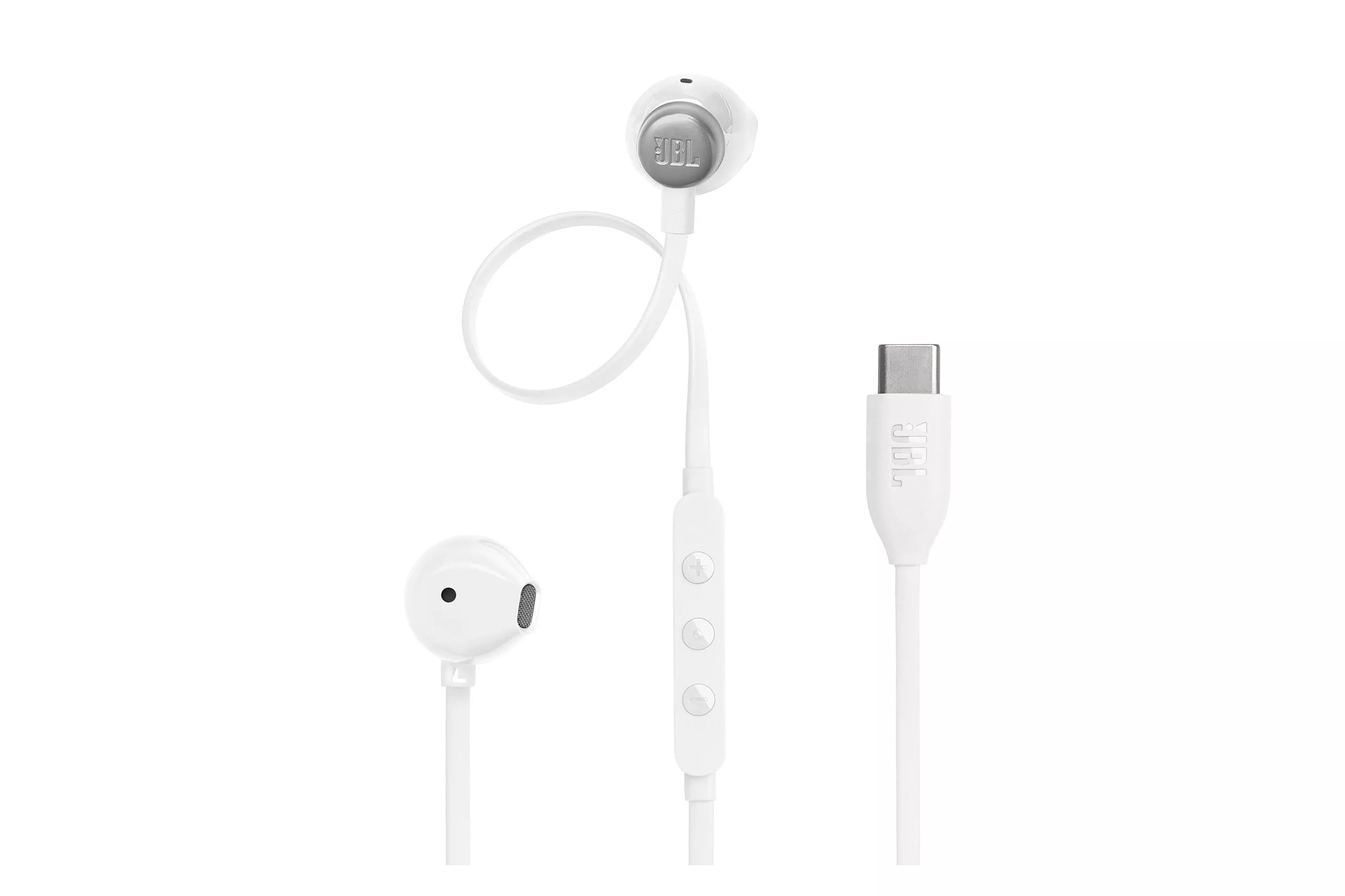 Auriculares JBL con cable USB-C Pure Bass, Hi-Res Audio, micrófono, blanco