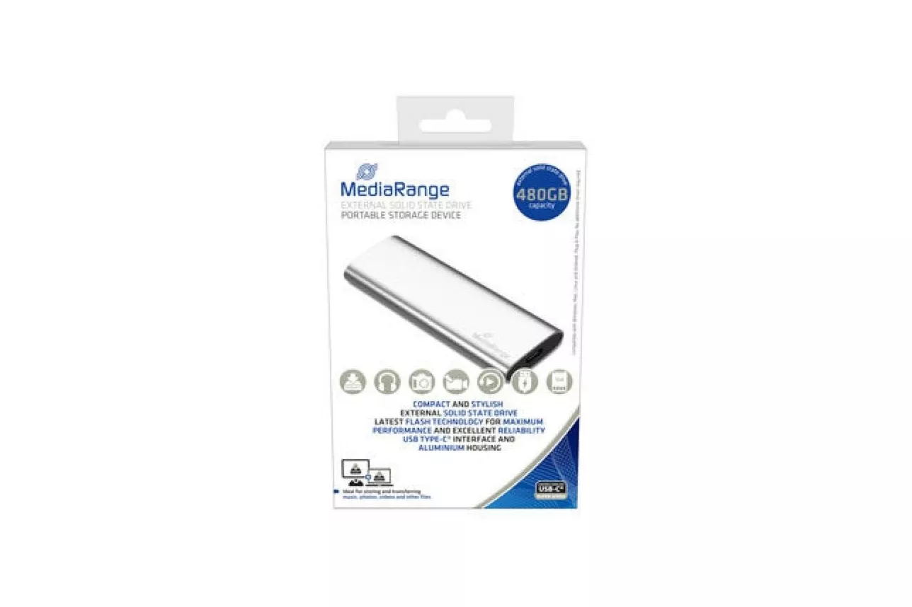SSD Externo MediaRange MR1102 480GB M.2 NVMe USB-C 3.2 Gen2 Aluminio Plata