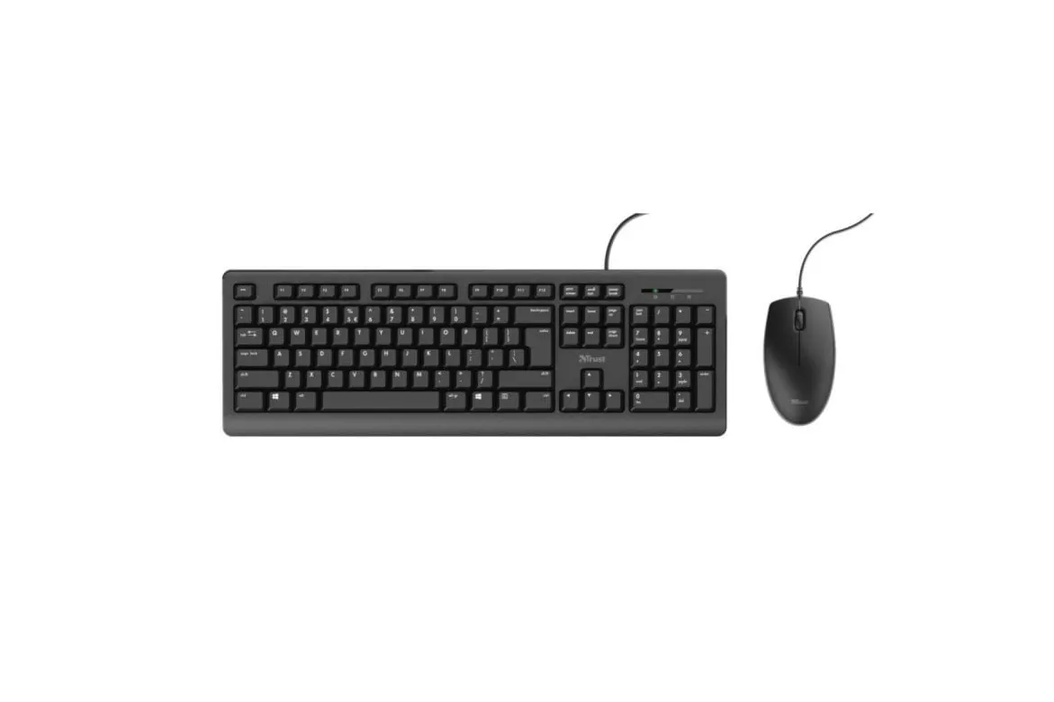 Pack Teclado Trust Primo QWERTY Español Alámbrico Perfil Bajo Negro + Ratón Ambidiestro
