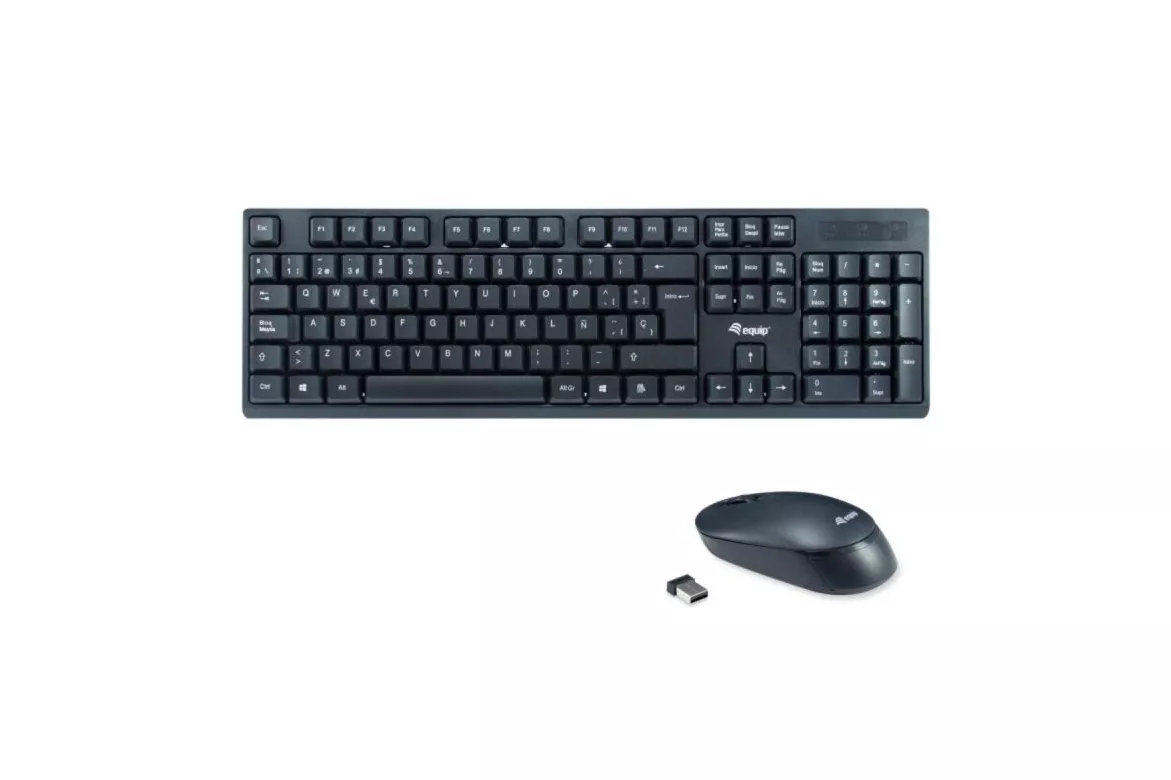 Teclado inalámbrico Equip 245221 QWERTY Español 100% Negro con ratón óptico 1200 DPI resistente a derrames