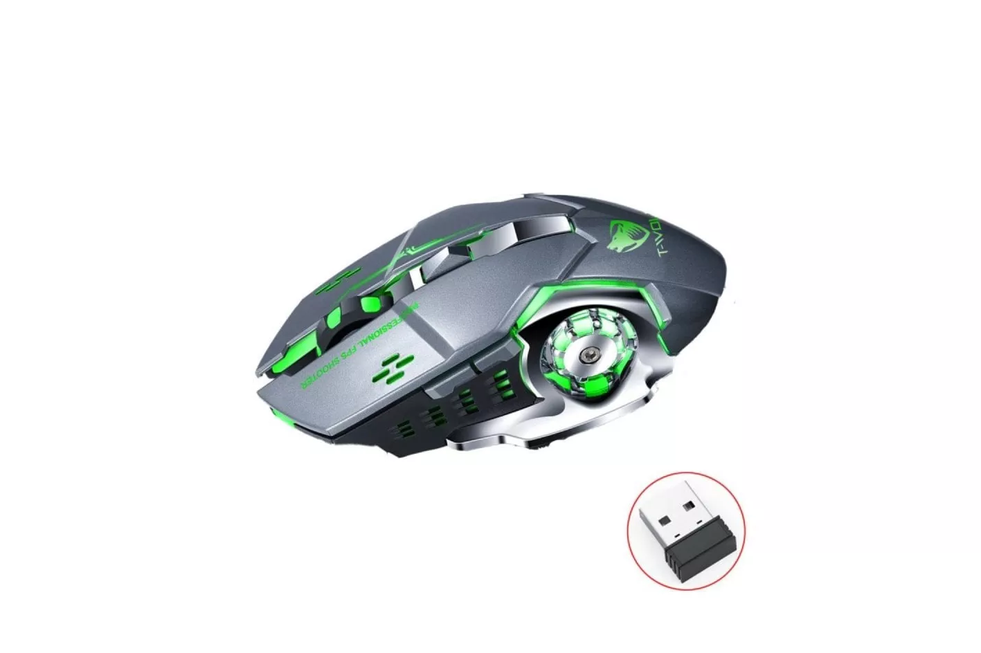 Mouse Gaming Inalámbrico RGB 2.4G Recargable 2400DPI Clic Silencioso Ergonómico