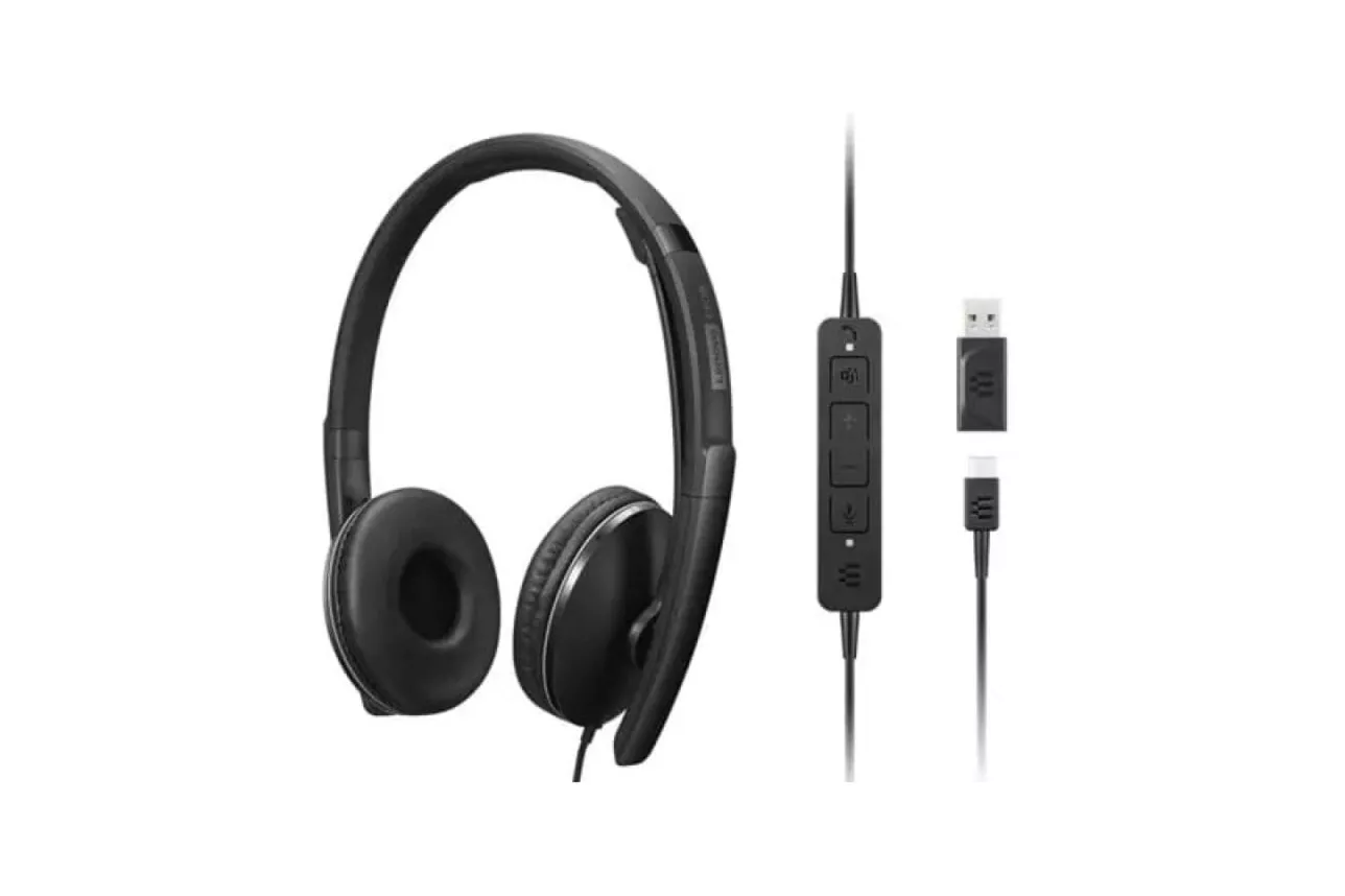 Auricular Lenovo 4XD1M45627 Supraaural USB-C Cancelación de Ruido 148g Negro