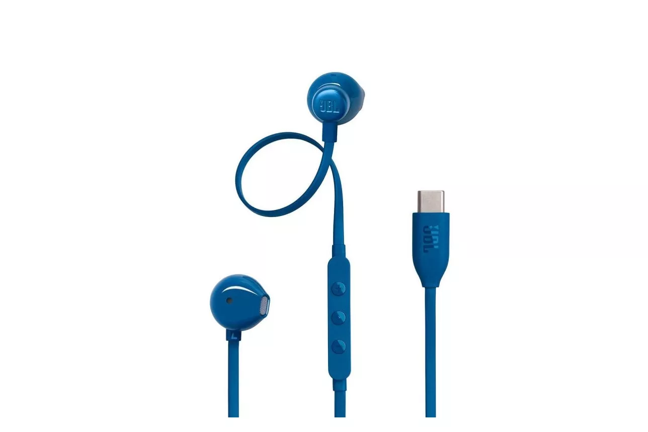 Auriculares JBL con cable USB-C Hi-Res Pure Bass Micrófono azul intrauditivos