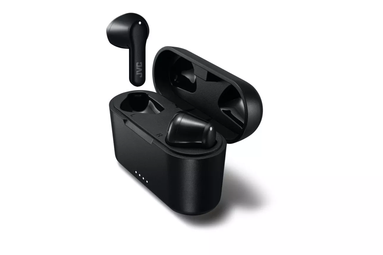 Auriculares JVC inalámbricos Bluetooth TWS con micrófono, resistencia IPX4 y carga rápida, negros