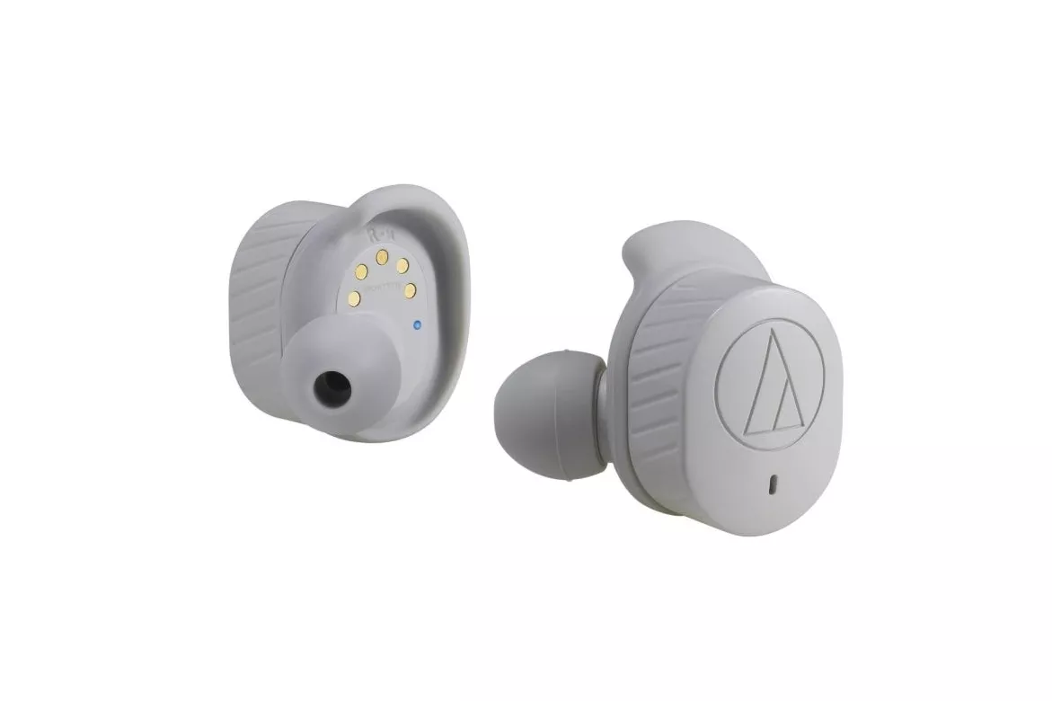 Auriculares Audio-Technica inalámbricos Bluetooth deportivos con micrófono y resistencia al agua en gris