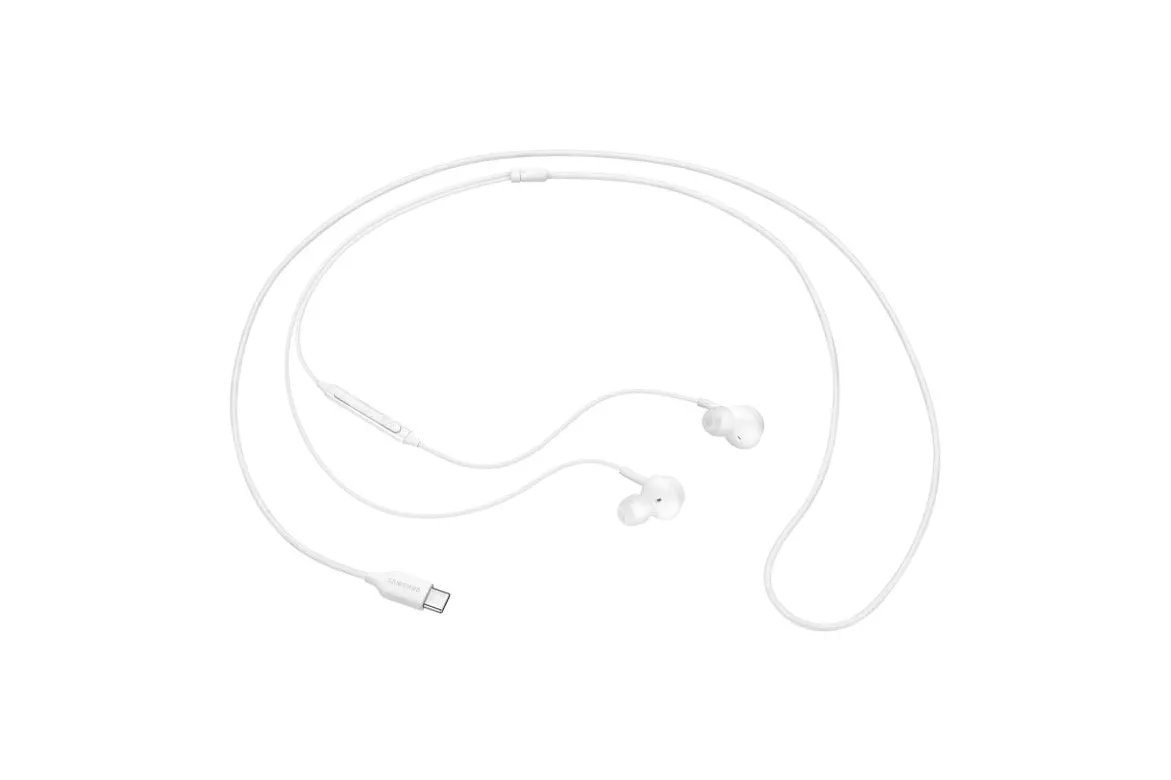 Auriculares Samsung con cable USB y micrófono integrados para llamadas y música blancos
