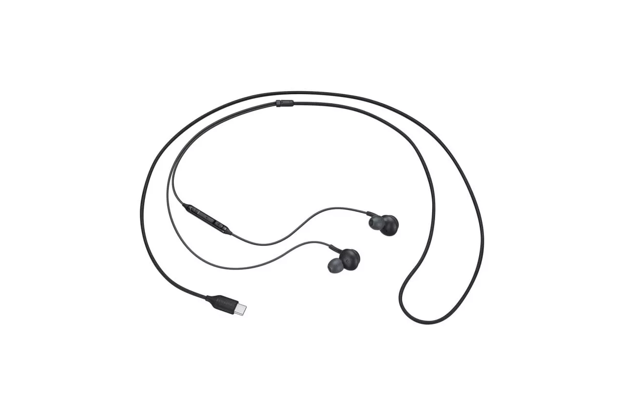 Auriculares Samsung con cable USB-C, micrófono integrado y sonido Hi-Res en negro