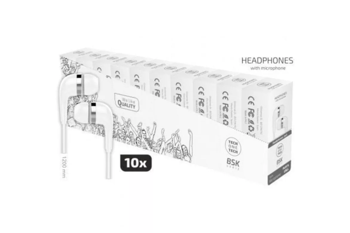 Auriculares Tech One con cable Jack 3.5 mm pack 10 unidades micrófono blancos
