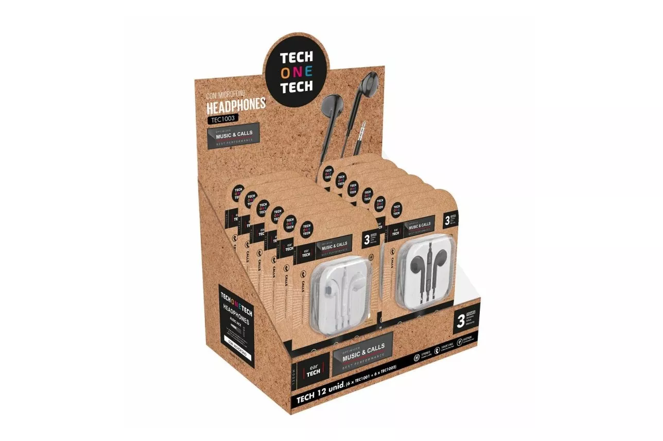 Auriculares TECH ONE TECH con cable jack 3.5mm, micrófono y controles, negros y blancos