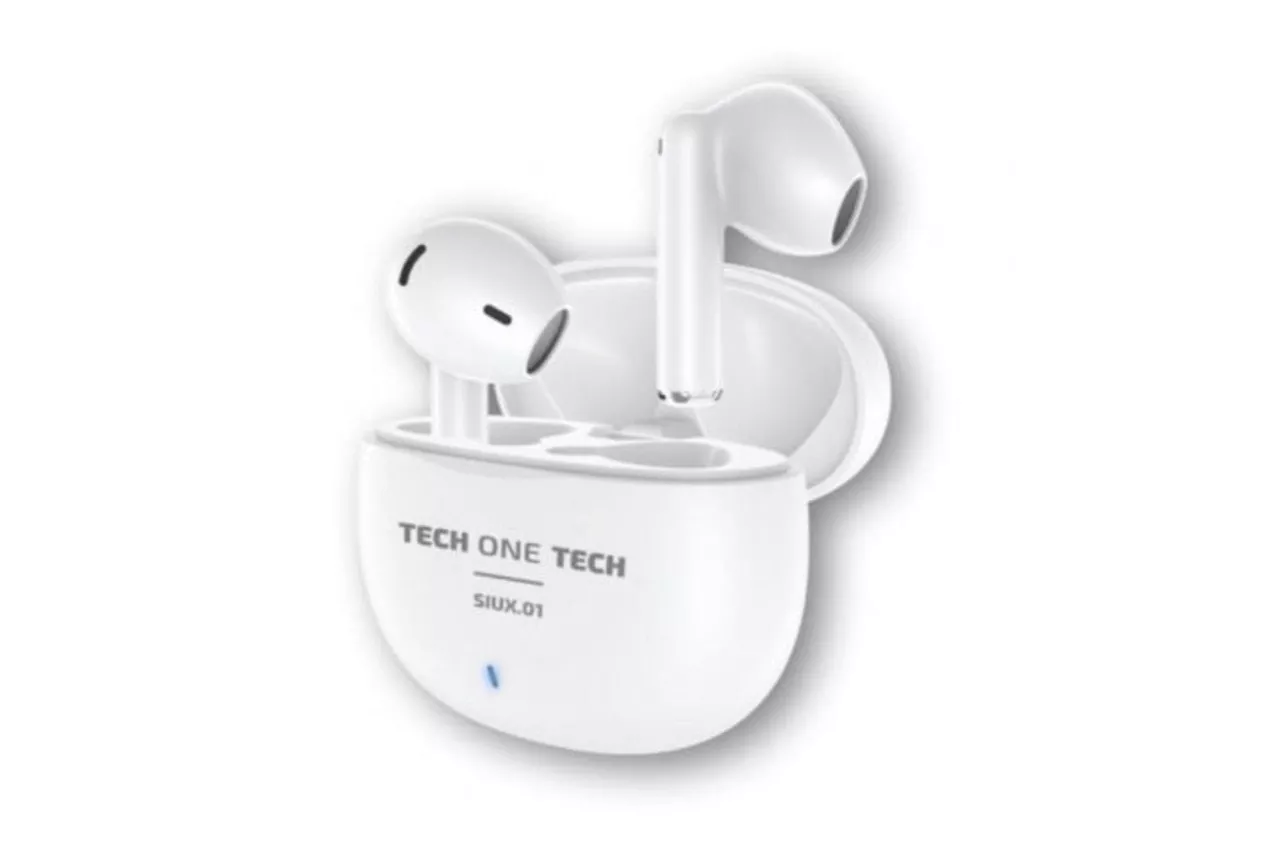 Auriculares Tech One Tech inalámbricos Bluetooth 5.3 IPX5 Hi-Fi con estuche de carga blancos