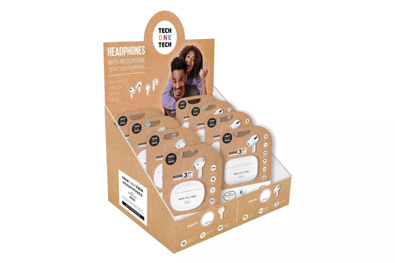 Auriculares Tech One Tech inalámbricos Bluetooth blancos, pack 8 uds, resistencia agua IPX5