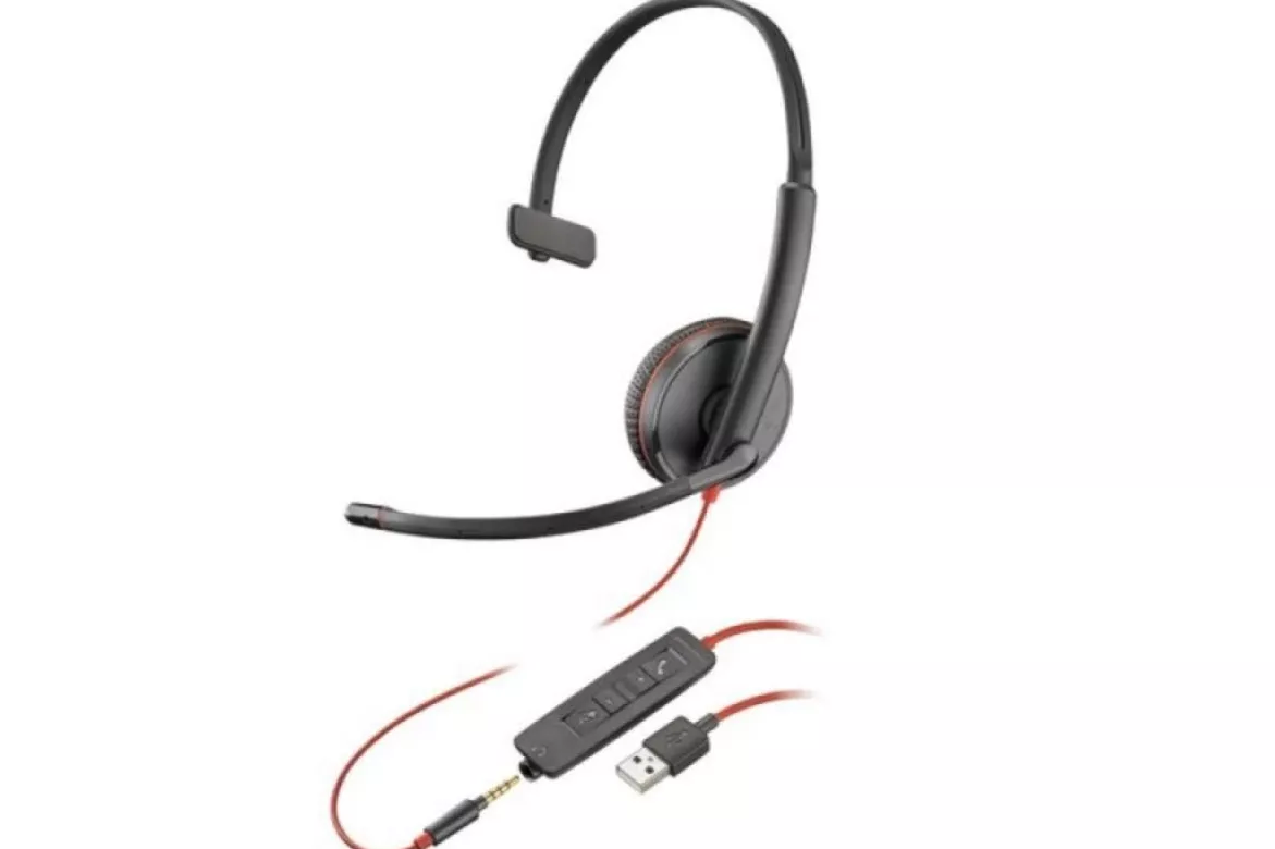 Auriculares Poly con cable USB-A y 3,5 mm con micrófono y cancelación de ruido, negro