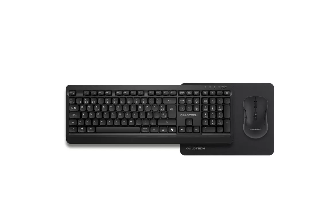 Owlotech MK300 Combo Wireless Teclado + Ratón + Alfombrilla Negros