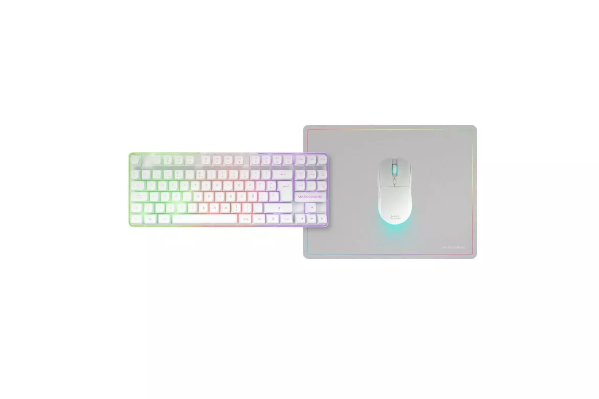 Mars Gaming Mcpwtkl Combo Gaming Inalámbrico Teclado Tkl Frgb Ratón Rgb Alfombrilla Blanco Español