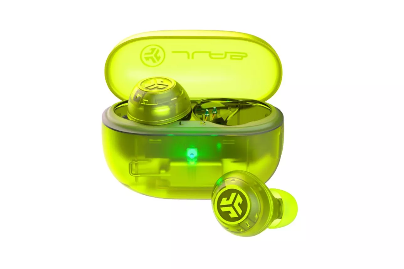 JLab Go Pop ANC Auriculares Bluetooth TWS con Cancelación Activa de Ruido Verde Transparente