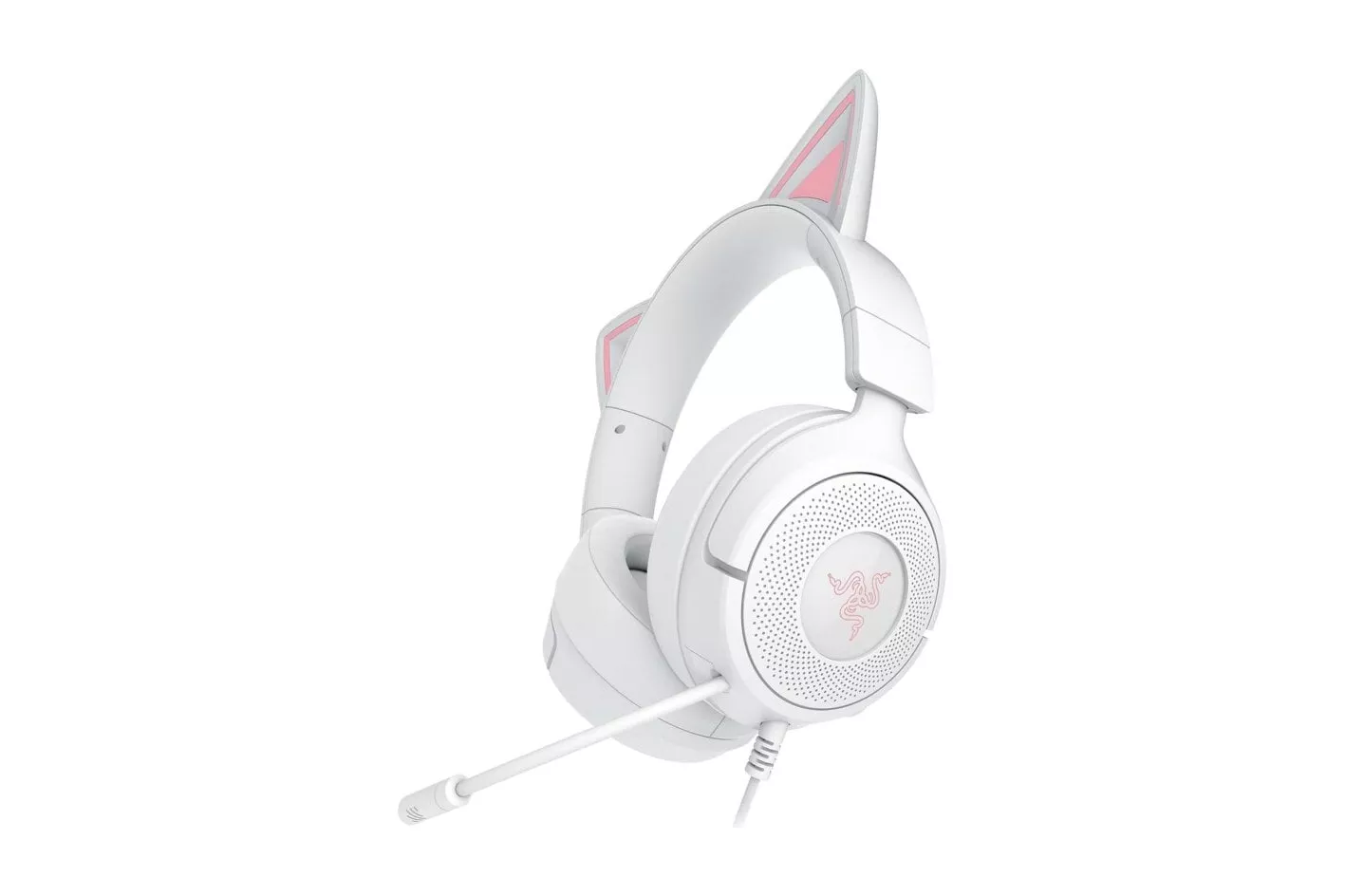 Auriculares Razer con cable y orejas de gatito, micrófono cardioide, blancos
