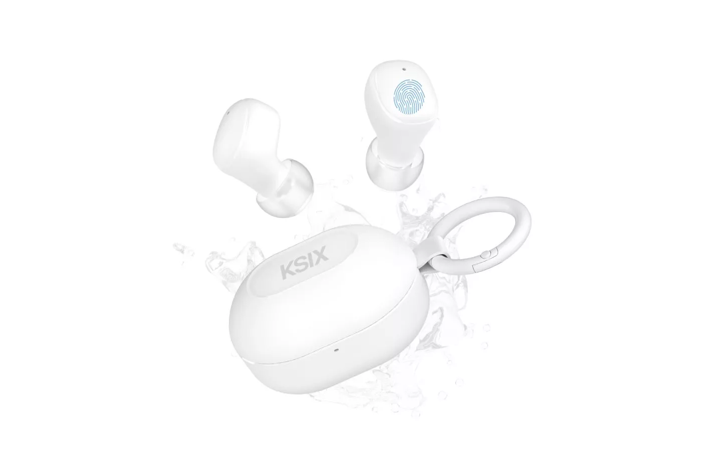 Ksix Neutron Auriculares Inalámbricos, Usb-c, Diseño Compacto, Mosquetón, 4h+16h Auto., Llamadas, Blanco