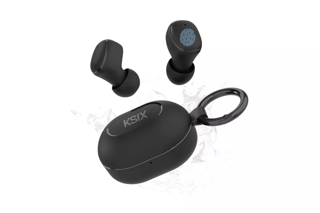 Ksix Neutron Auriculares Inalámbricos, Usb-c, Diseño Compacto, Mosquetón, 4h+16h Auto., Llamadas, Negro
