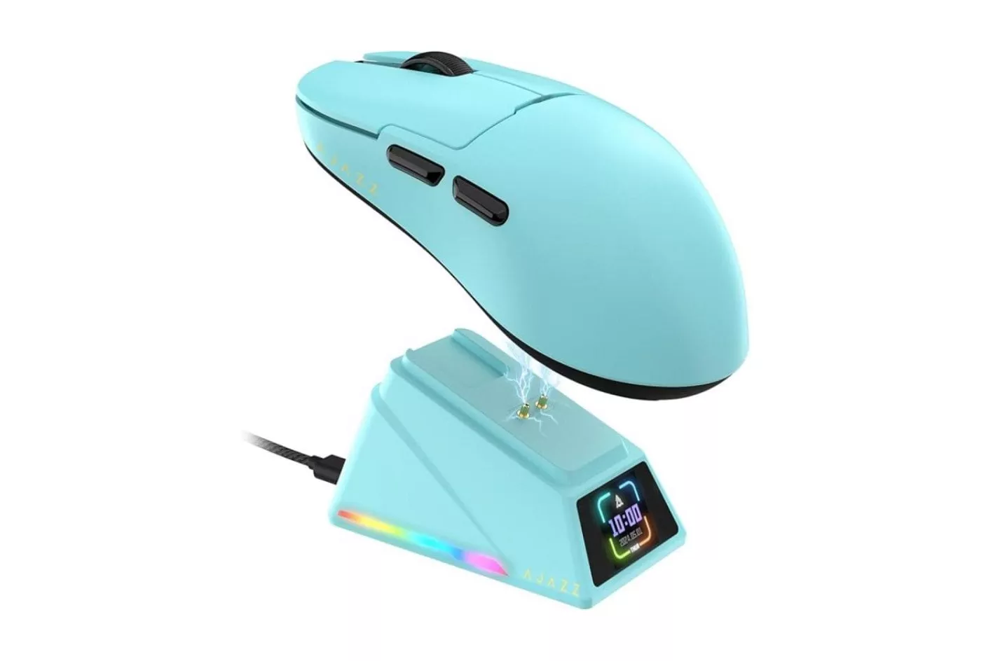 Ratón Ajazz inalámbrico 42000 DPI base de carga magnética pantalla OLED 56g ultraligero