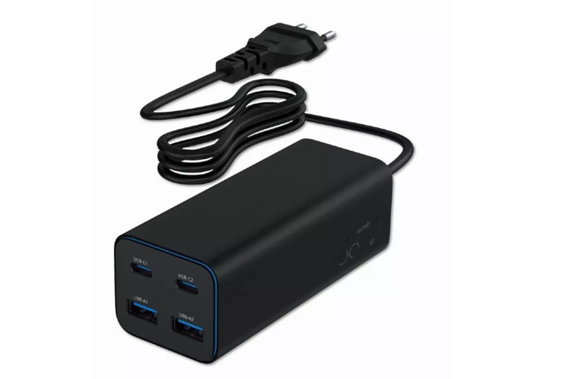 Fuente de Alimentación Gembird 100W GaN Power Delivery TA-UC-2A2C-PD100-01-BK Carga rápida USB-C y USB-A Protecciones avanzadas
