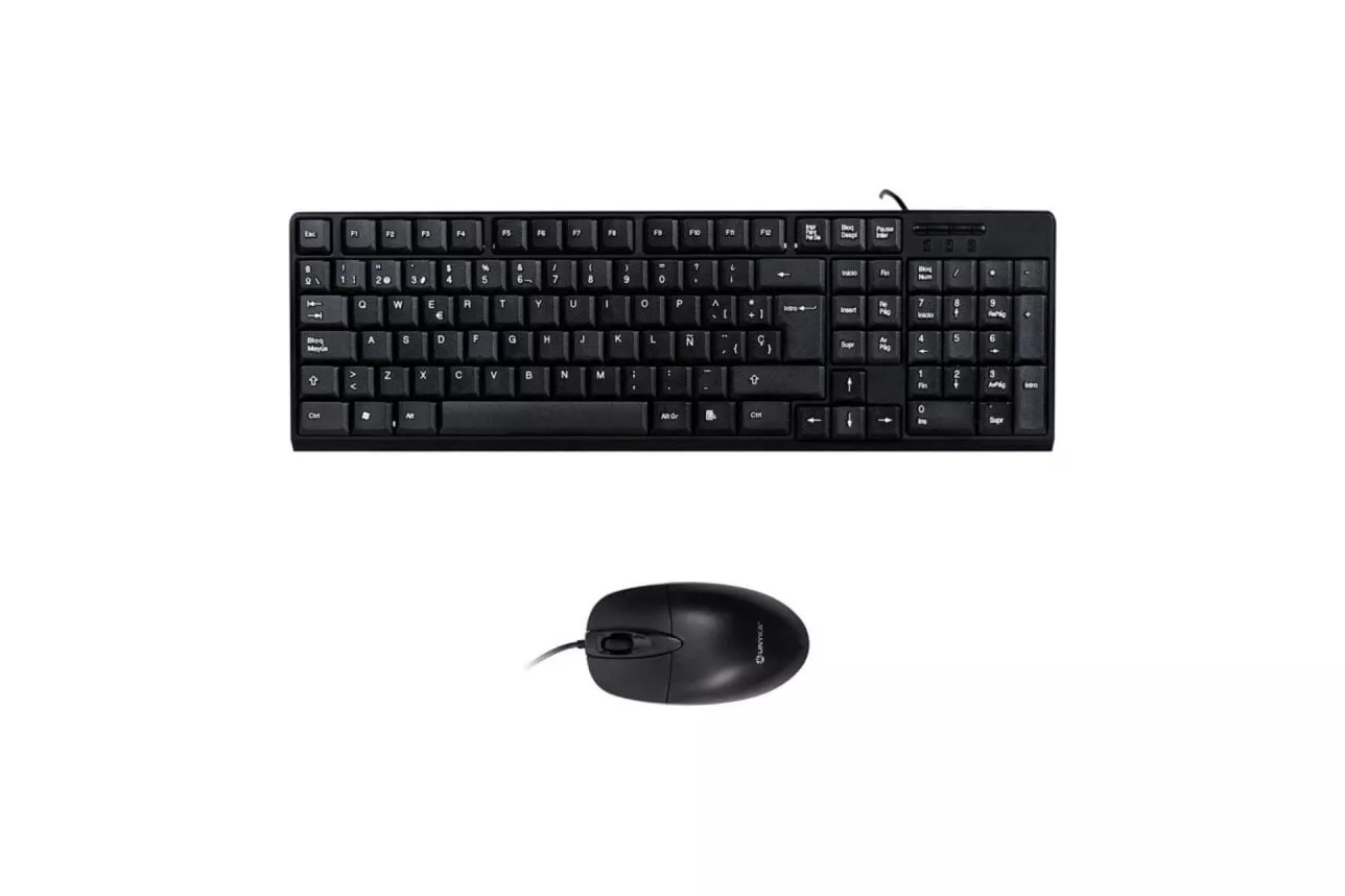 Teclado de membrana Negro Layout Español con ratón óptico 1200 DPI USB Kit oficina