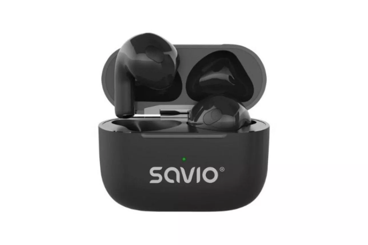 Auriculares Savio TWS-02 PRO inalámbricos Bluetooth 5.4 para música y llamadas con micrófono, resistencia IPX2, negro