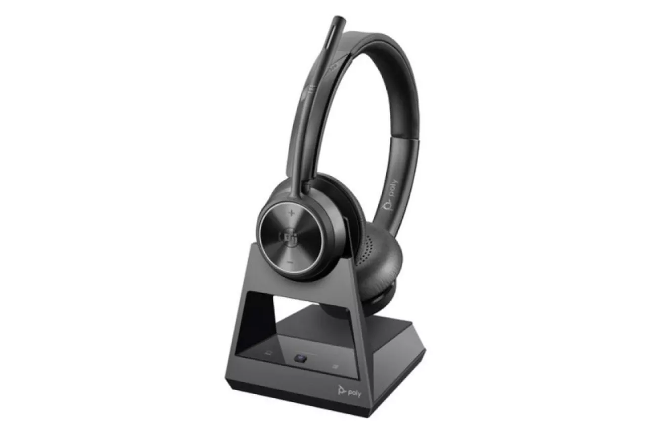 Auriculares Poly Savi 7320 estéreo inalámbricos DECT para oficina y call center, micrófono con filtrado de ruidos, certificados para Microsoft Teams, color negro