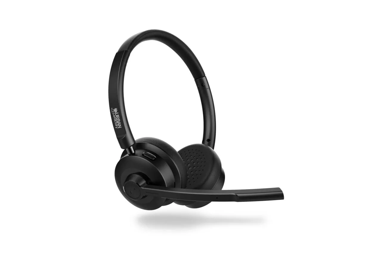 Auriculares Urban Factory MOVEE inalámbricos Bluetooth para llamadas, música y uso diario con micrófono, control integrado y cancelación de ruido en micrófono, color negro