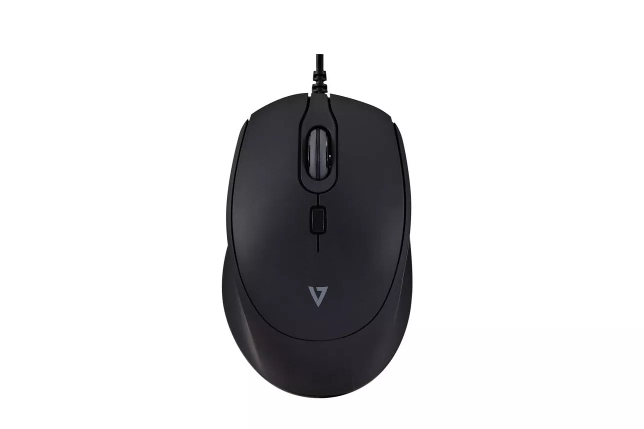 Ratón V7 MU350 USB Cableado 2500 DPI Negro Ambidiestro Silencioso Rueda