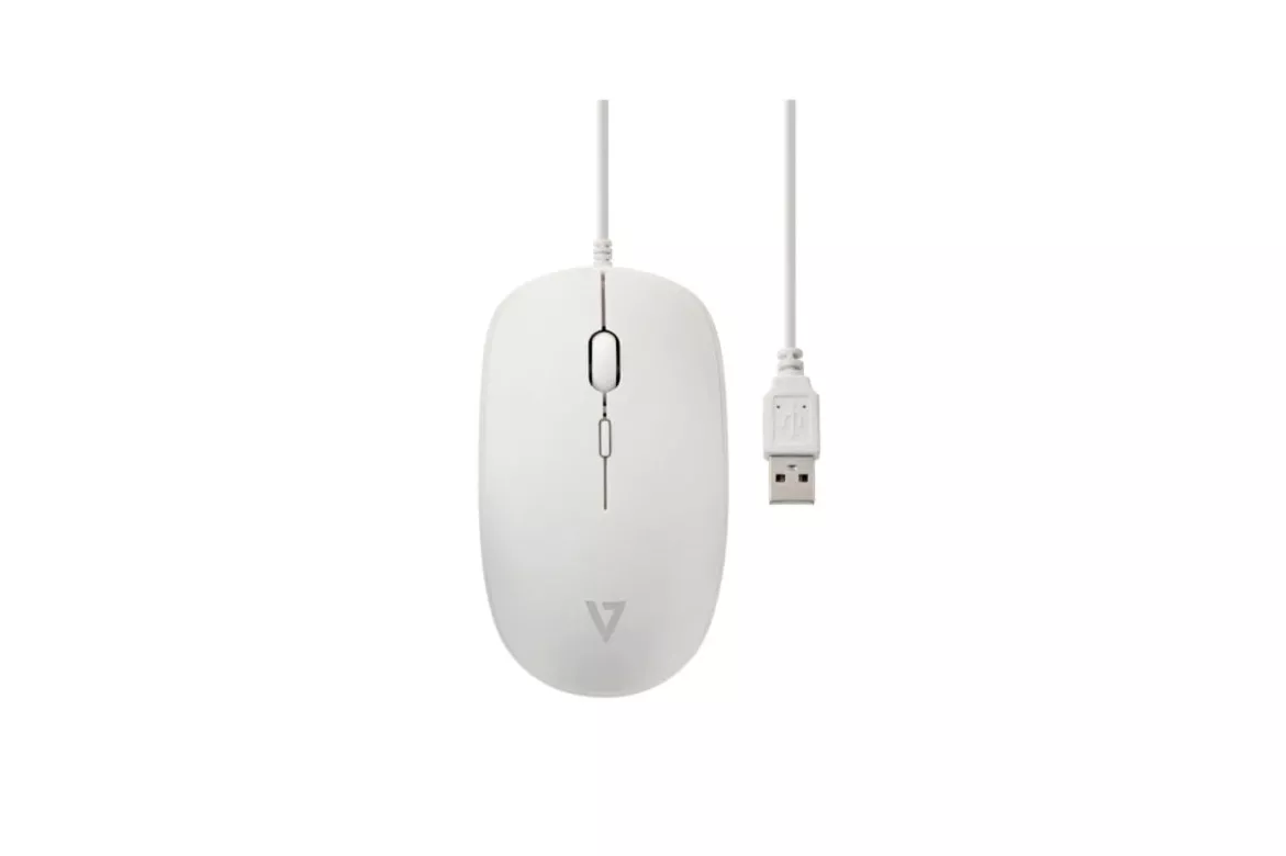 Ratón V7 MV3000UUSB Blanco USB 1600 DPI Perfil Bajo Ambidiestro Clic Silencioso