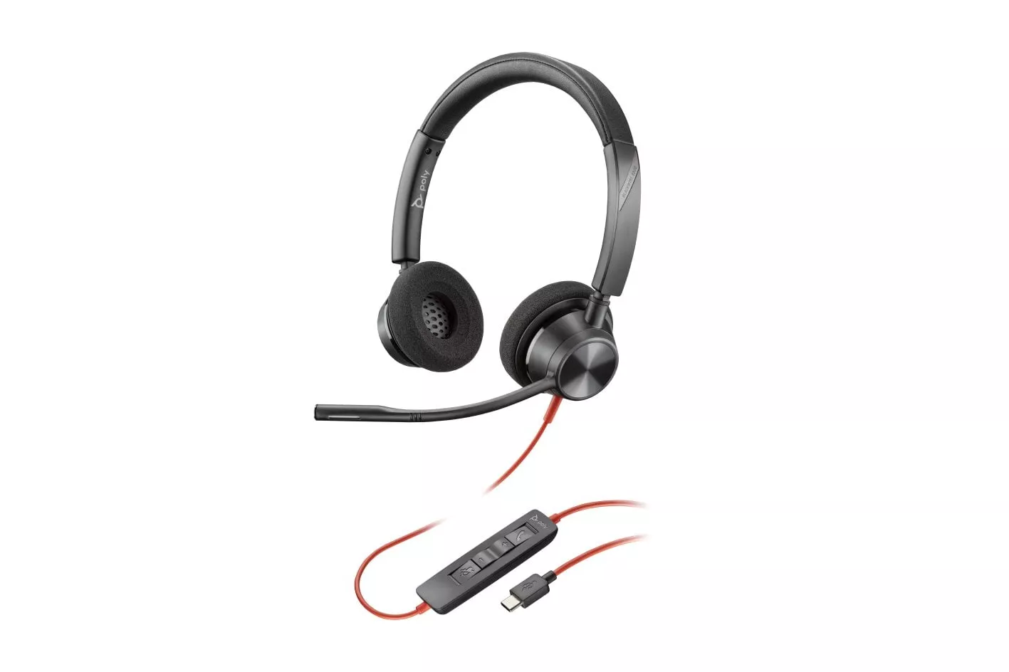 Poly Blackwire 3320 Auriculares Estéreo USB-C Negros + Adaptador de USB-C a USB-A