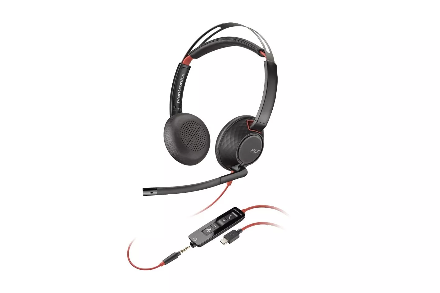 Poly Blackwire 5220 Auriculares Estéreo USB-C Negros + Conector de 3.5mm + Adaptador USB-C a USB-A