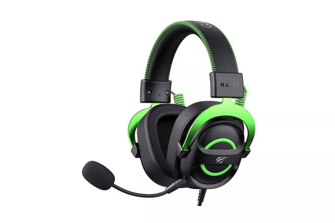 Auriculares Havit 6939119065164 con cable, gaming, jack 3,5 mm, micrófono boom, negro y verde