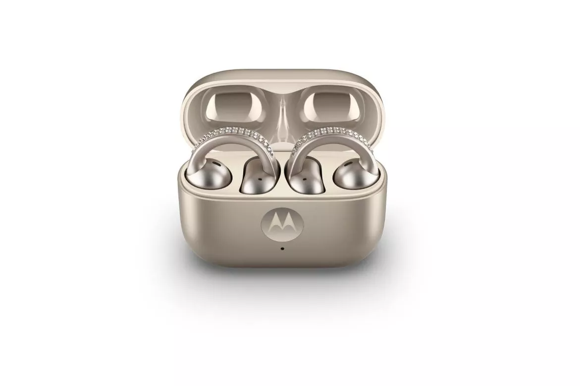 Auriculares Motorola moto buds loop inalámbricos Bluetooth con Cancelación de Ruido, micrófono y protección repelente al agua, color beige