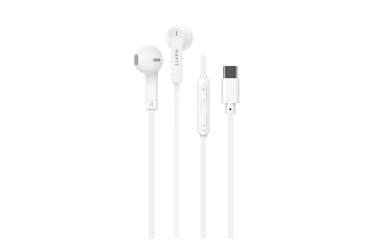 Auriculares Havit 6939119077815 con cable USB-C para música y llamadas, blancos