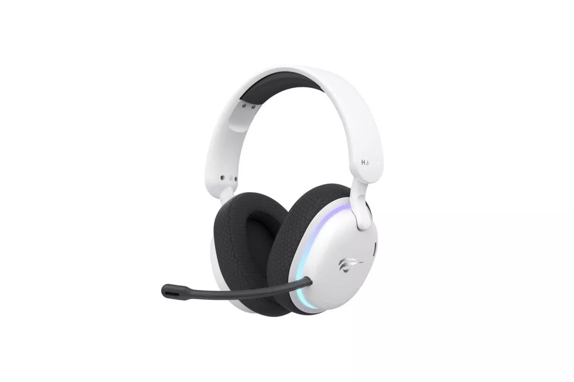 Auriculares Havit Fuxi-H7 inalámbricos y con cable Bluetooth para gaming con cancelación de ruido, micrófono extraíble, retroiluminación, negro y blanco