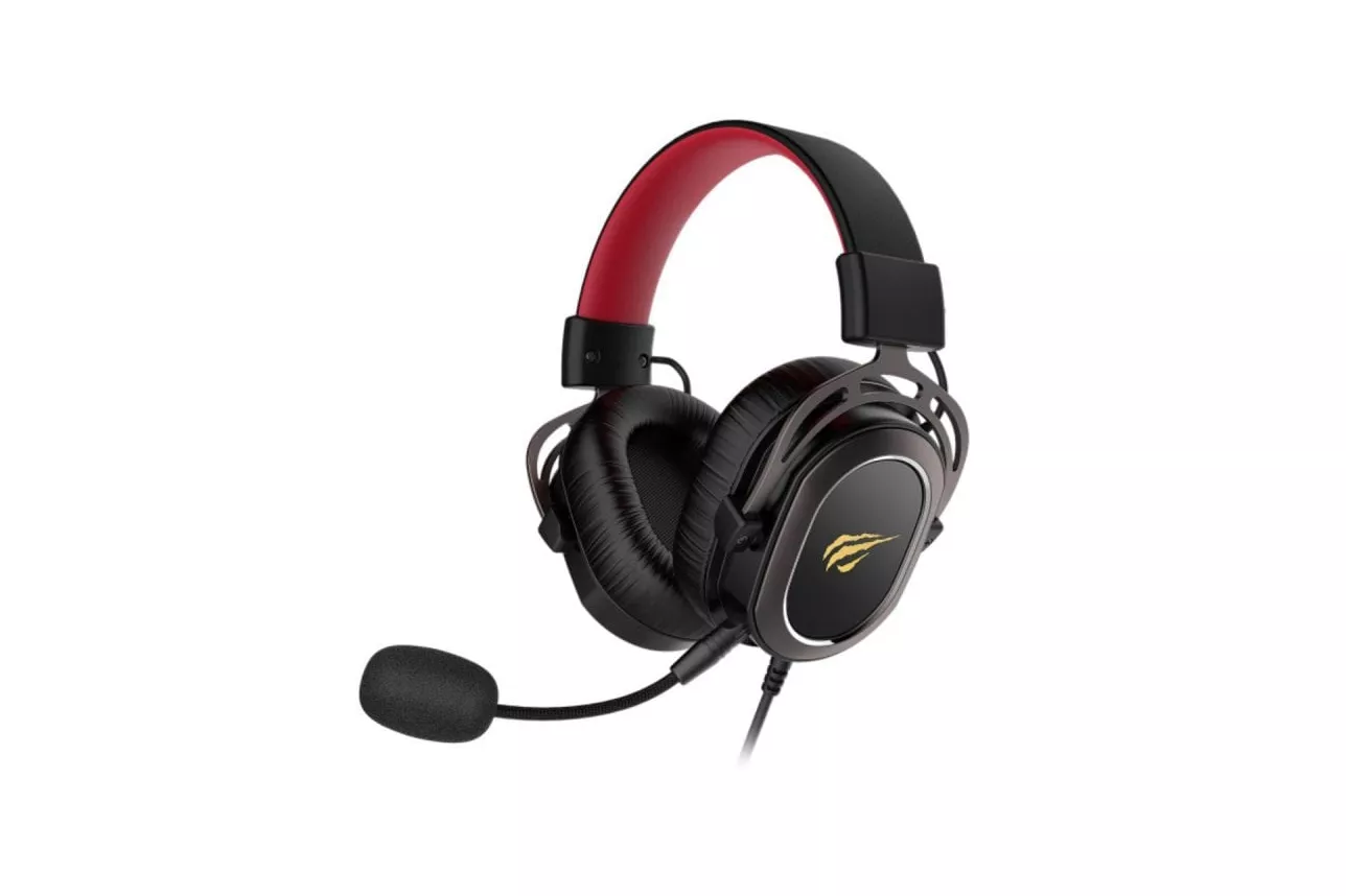 Auriculares Havit H2008D con cable minijack para gaming con micrófono boom negros y rojos