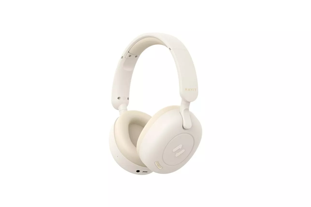 Auriculares Havit H655BT inalámbricos y con cable Bluetooth con Cancelación Activa de Ruido Micrófono color beige