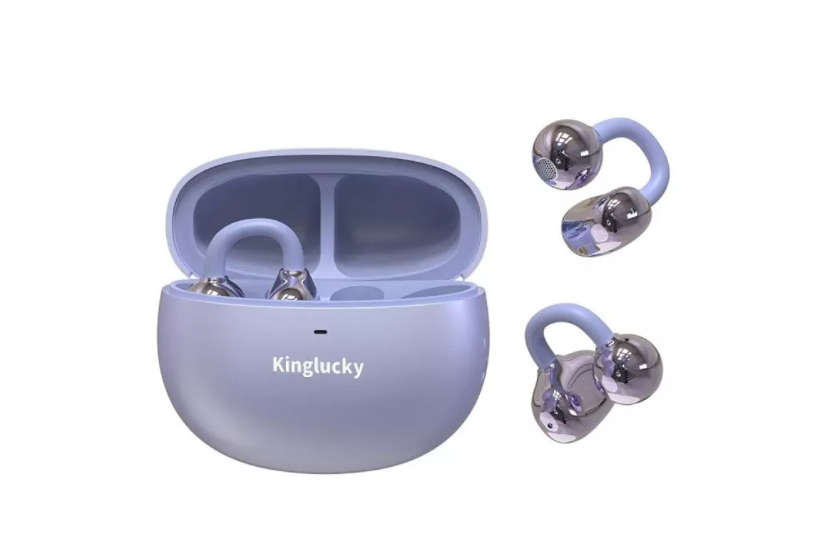 Auriculares Kinglucky Clip-on inalámbricos Bluetooth 5.4 con Cancelación de Ruido, Micrófono y protección IPX5, morados