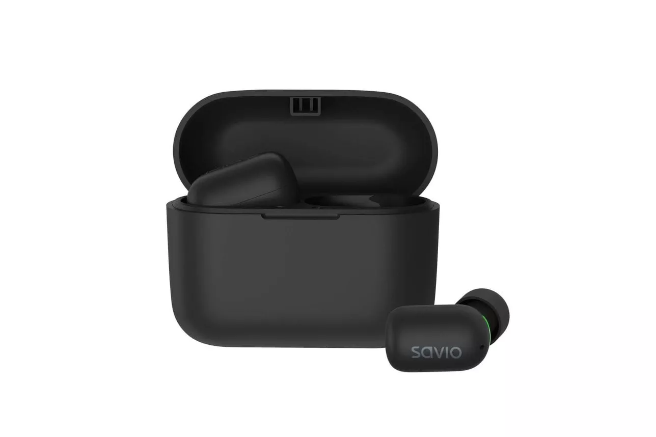 Auriculares Savio TWS-09 inalámbricos Bluetooth para llamadas y música con micrófono HD, control táctil y resistencia IPX5 negros