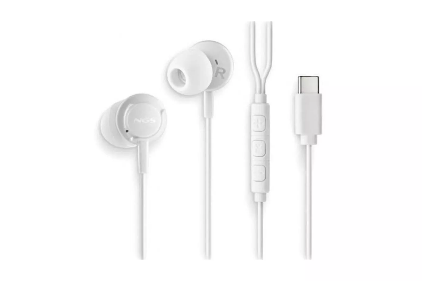 Auriculares NGS Cross Step con cable USB-C con micrófono y botón multifunción blancos