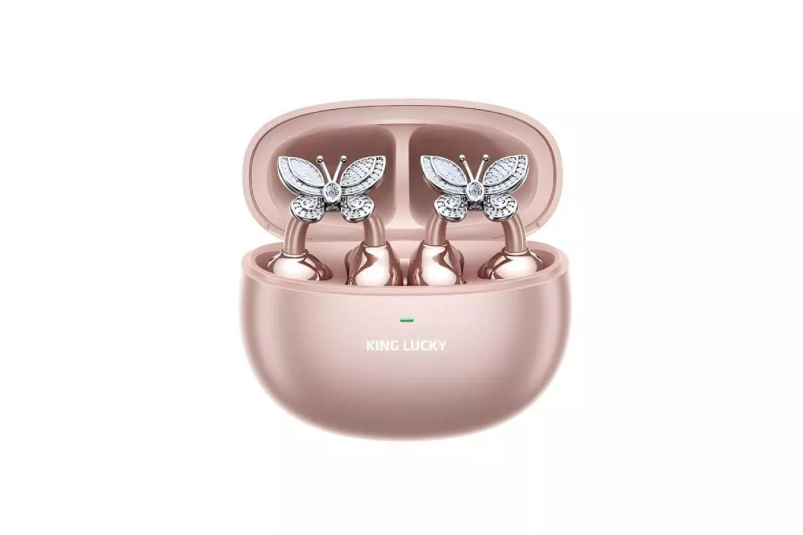 Auriculares Kinglucky inalámbricos Bluetooth 5.4 con Cancelación de Ruido, Micrófono y Charging Case, IPX4, Rosa y Plateado